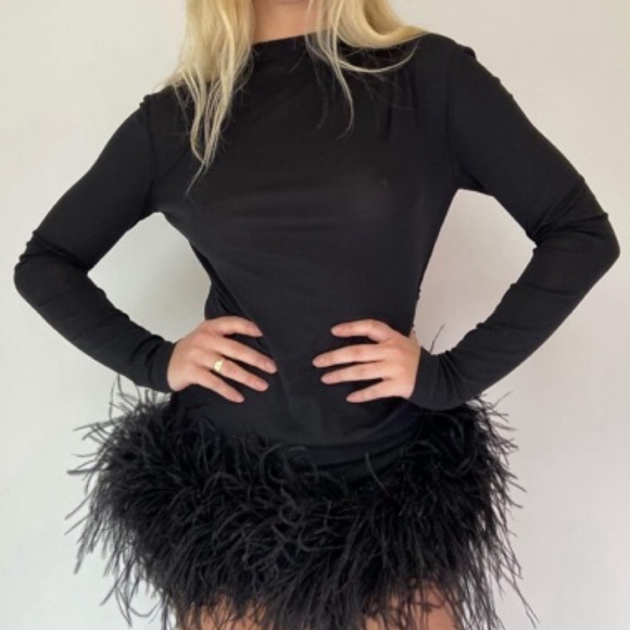 Dana Foley Black Feathered Mini Dress - Picture 1 of 6